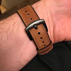 Compatible with Apple Watch Band, Sweatproof Genuine Leather and Rubber Hybrid